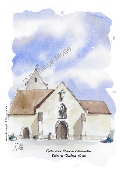 Bellou le Trichard aquarelle église de l'Orne