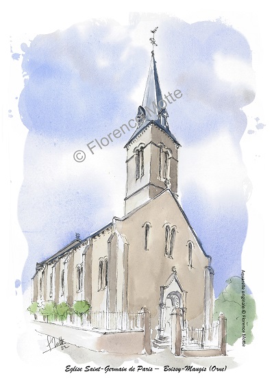 Boissy Maugis aquarelle église Orne