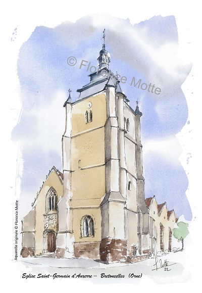 Bretoncelles aquarelle église Orne