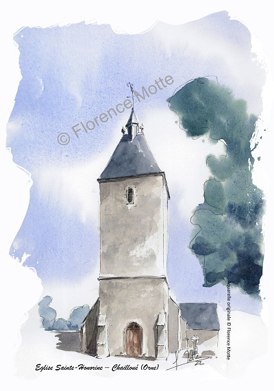 Chailloué aquarelle église de l'Orne