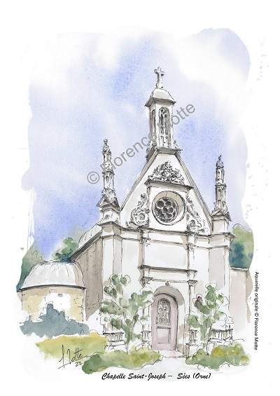 Chapelle Saint Joseph, Sées, aquarelle église de l'Orne