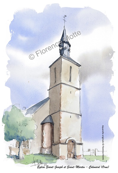Colonard aquarelle église Orne