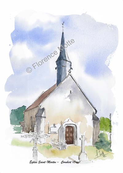 Corubert aquarelle église Orne