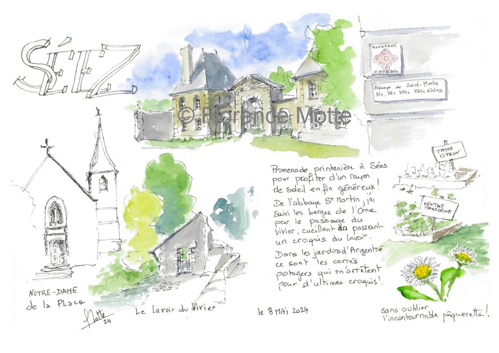 L'abbaye à Sées croquis Orne