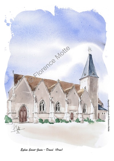 Dancé aquarelle église Orne