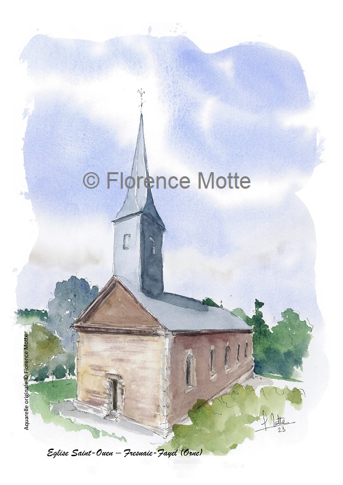 Fresnaye-Faye, aquarelle église de l'Orne