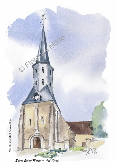 Igé aquarelle église de l'Orne