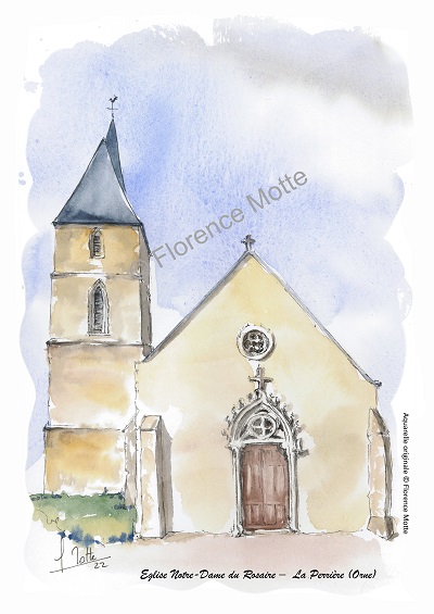 La Perrière aquarelle église de l'Orne