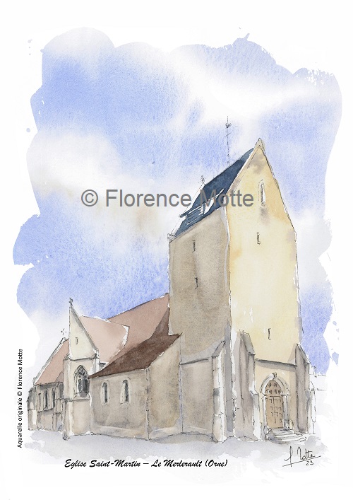 Le Merlerault, aquarelle église de l'Orne