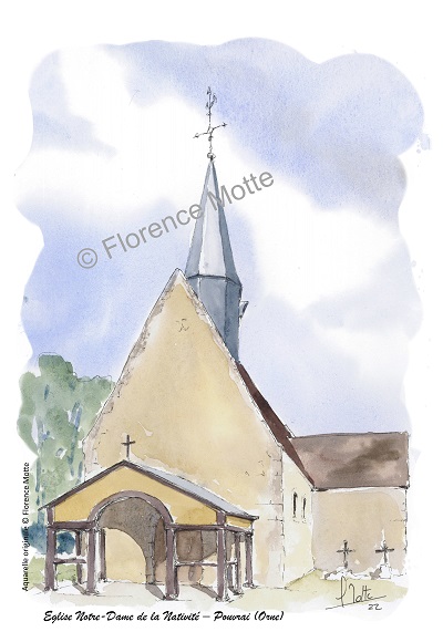 Pouvrai aquarelle église de l'Orne