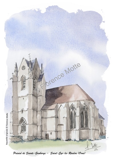 Prieuré Sainte Gauburge aquarelle monument Orne