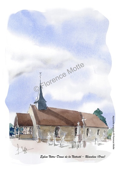 Résenlieu, aquarelle église de l'Orne