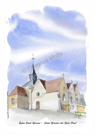 St Germain des Grois aquarelle église Orne