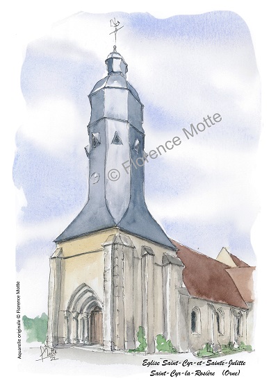 St Cyr la Rosière aquarelle église Orne
