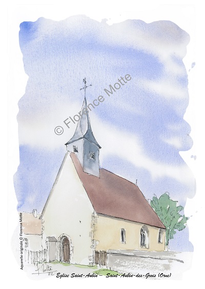 Saint Aubin des Grois aquarelle église Orne