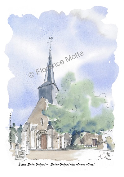 Saint Fulgent des Ormes aquarelle église de l'Orne