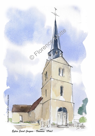 Vaunoise aquarelle église de l'Orne