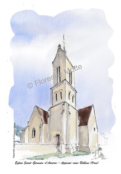 Appenai-sous-Bellême aquarelle église de l'Orne