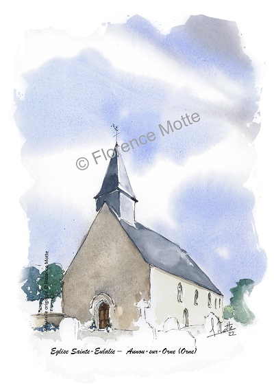 Aunou-sur-Orne aquarelle église de l'Orne