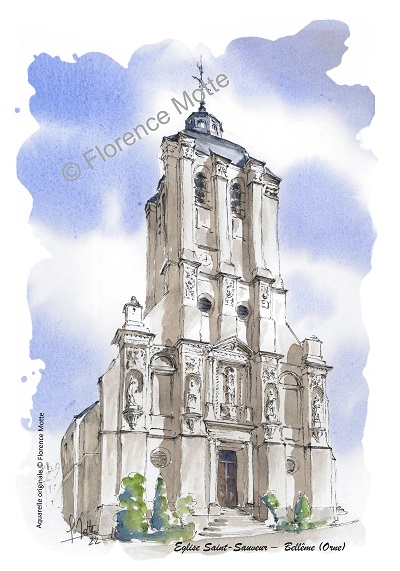 Bellême aquarelle église de l'Orne