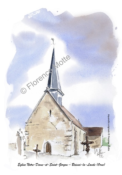 Boissei-la-Lande aquarelle église de l'Orne