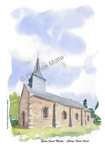 Champ Haut, aquarelle église de l'Orne