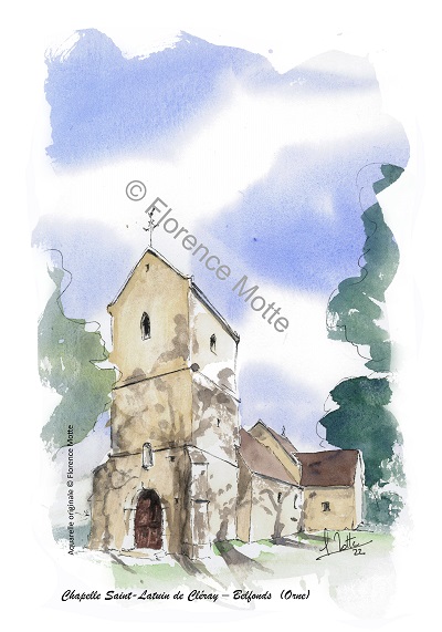 Chapelle de Cléray aquarelle église de l'Orne