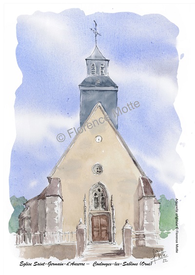 Coulonges les sablons aquarelle église Orne