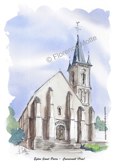 Courcerault aquarelle église Orne