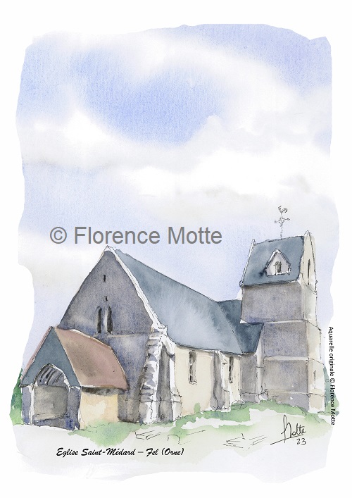 Fel, aquarelle église de l'Orne