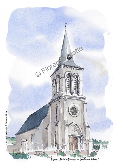Godisson, aquarelle église de l'Orne