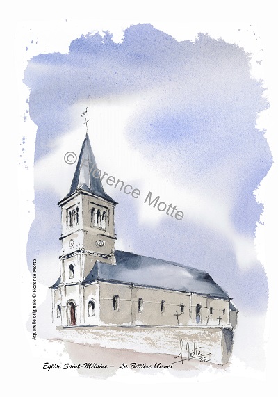 La Bellière aquarelle église de l'Orne
