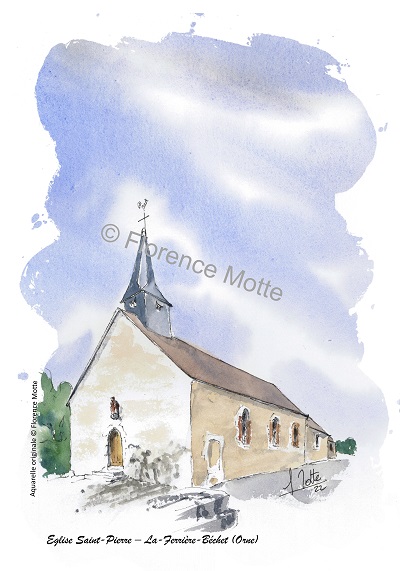 La Ferrière Béchet aquarelle église Orne