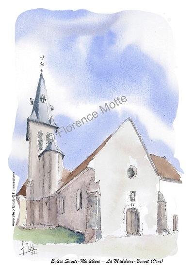 La Madeleine Bouvet aquarelle église Orne