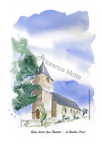 Le Bouillon aquarelle église Orne