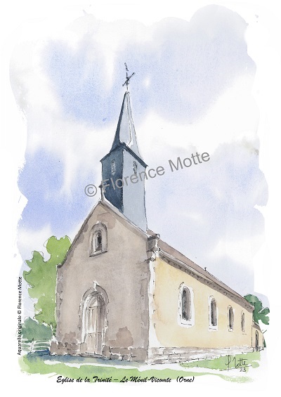 Le Ménil Vicomte, aquarelle église de l'Orne