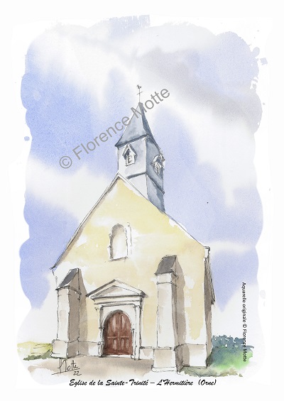 L'Hermitière aquarelle église de l'Orne