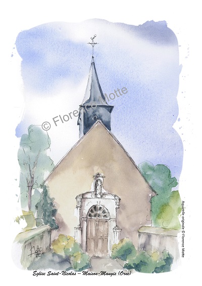 Maison-Maugis aquarelle église Orne