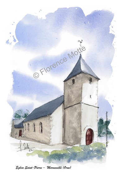 Marmouillé, aquarelle église Orne