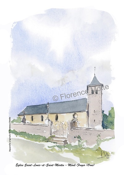 Ménil Froger, aquarelle église de l'Orne