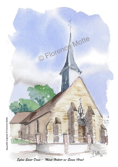 Ménil Hubert en Exmes, aquarelle église de l'Orne