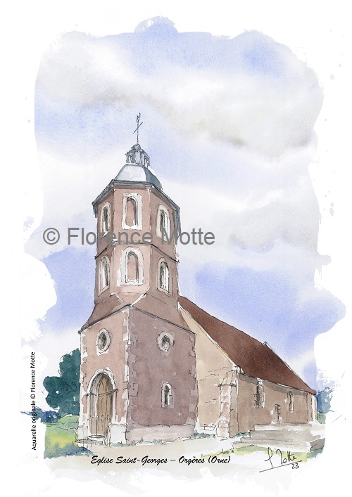 Orgères, aquarelle église de l'Orne