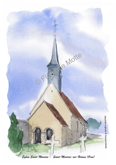 Saint Maurice sur Huisne aquarelle église Orne