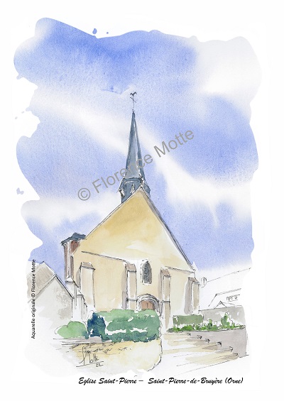 Saint Pierre de Bruyère aquarelle église Orne
