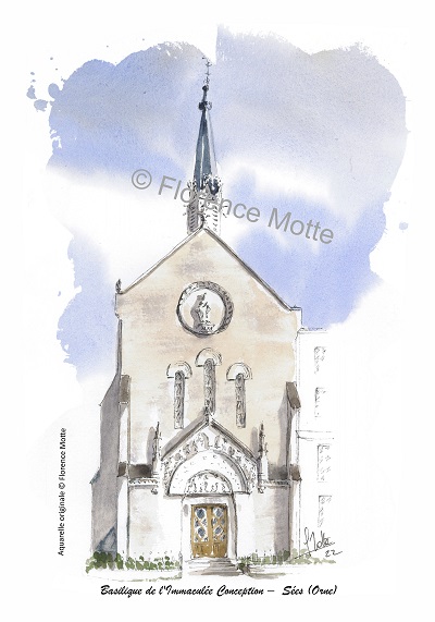 Basilique de Sées aquarelle église Orne