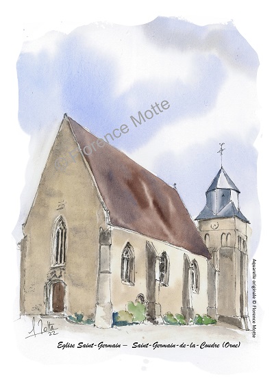 Saint Germain de la Coudre aquarelle église de l'Orne