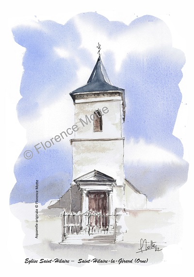 St Hilaire la Gérard aquarelle église Orne