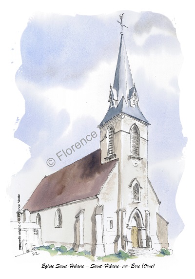 Saint Hilaire sur Erre aquarelle église de l'Orne