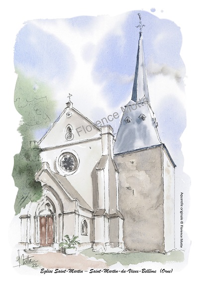 Saint Martin du Vieux Bellême aquarelle église de l'Orne
