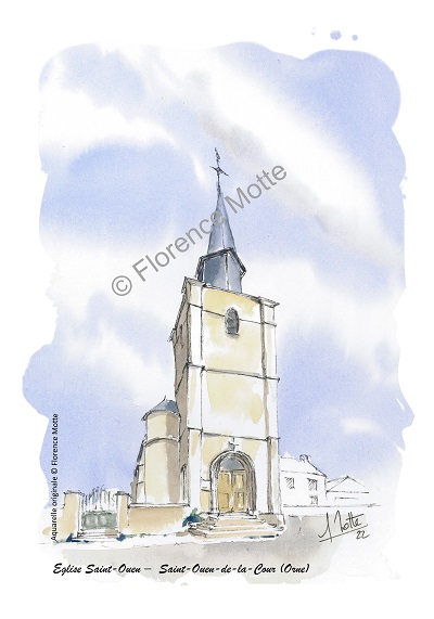 Saint Ouen de la Cour aquarelle église de l'Orne